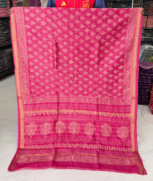 Premium Double Discharge Printed Maheshwari Silk Saree