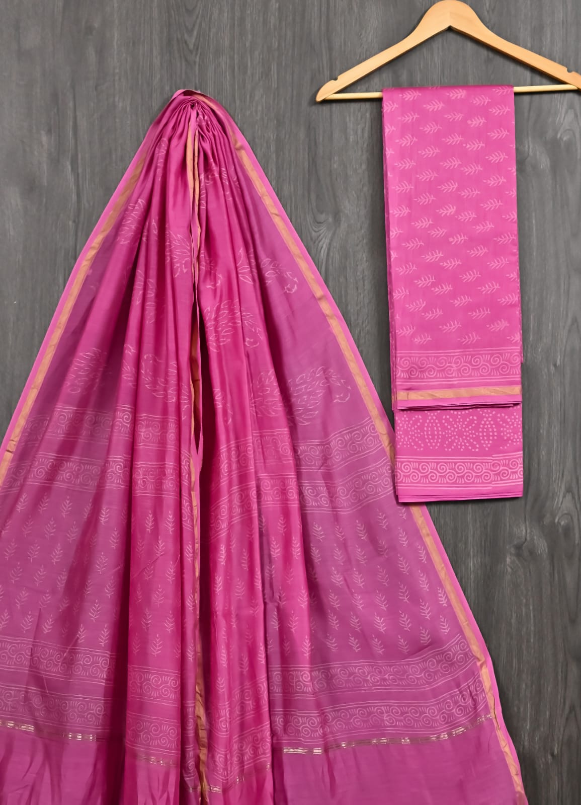 Rani Pink Discharge Print Chanderi Silk Suit