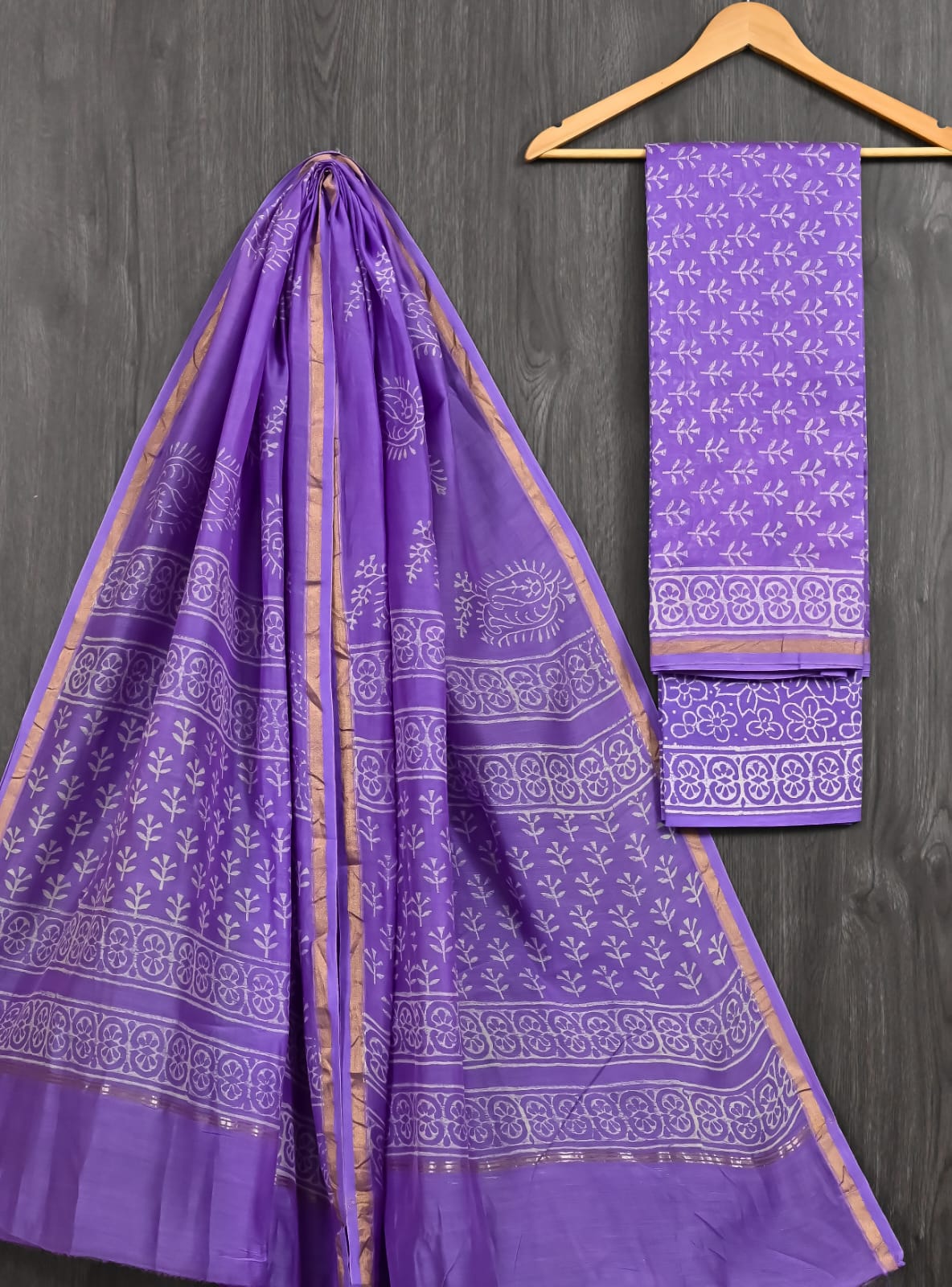 Purple Discharge Print Chanderi Silk Suit