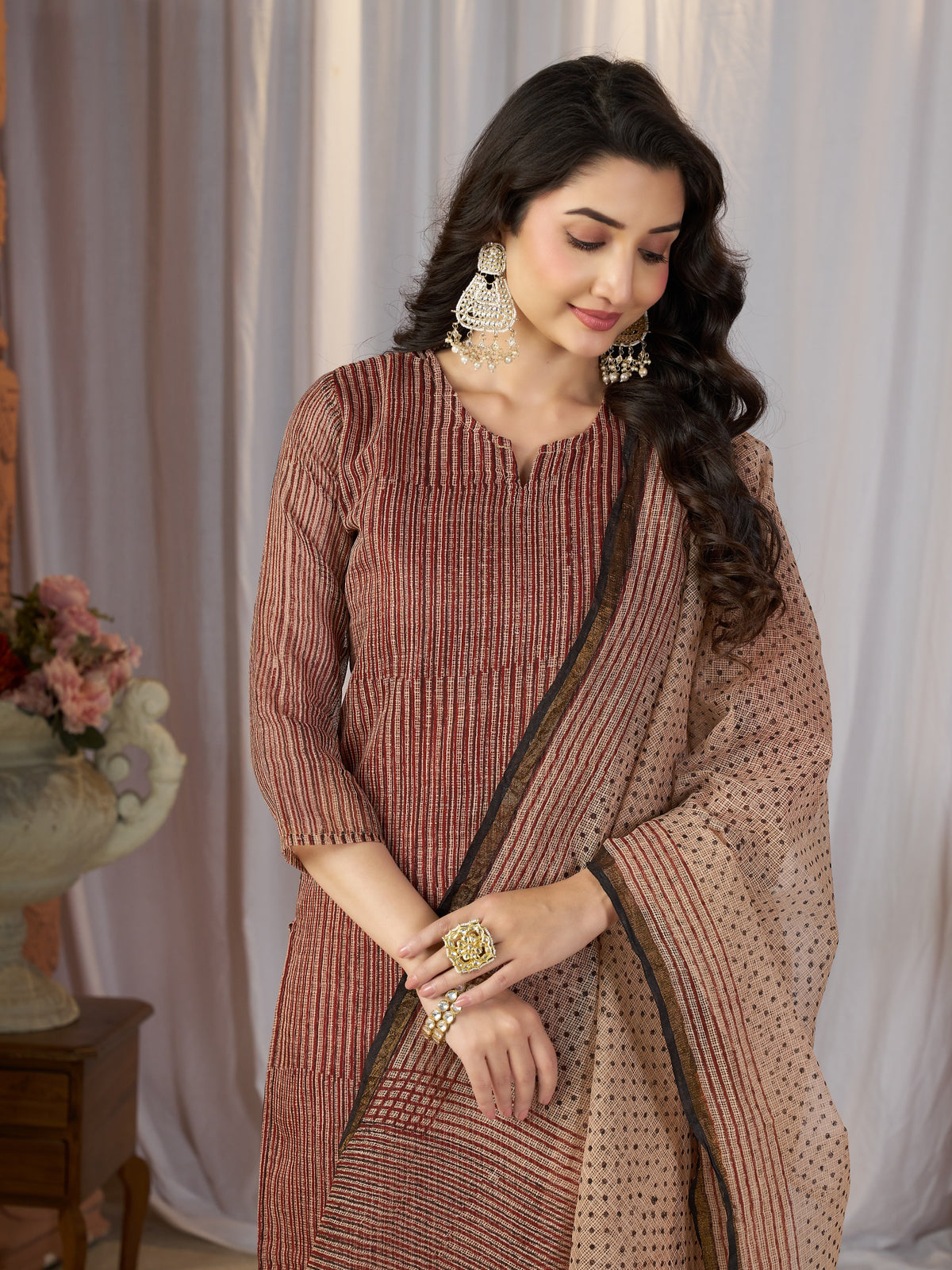 Stitched Kota Suit In Bagru Print