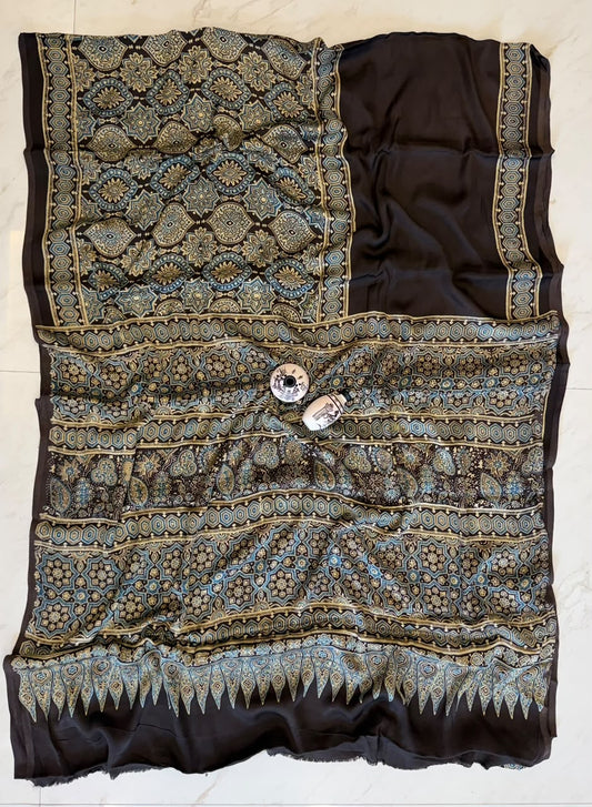 Graceful Pure Ajrakh Print Modal Silk Saree