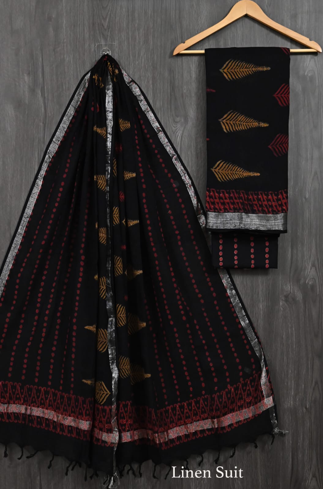 Royal Black and White Printed Linen Cotton Ensemble