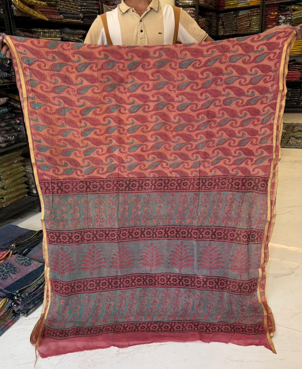 Artisan Pomegranate Dye Pure Chiffon Drape Saree