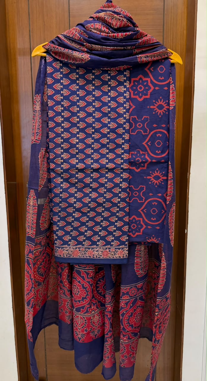 Elegant Ajrakh Handblock Print Cotton Suit