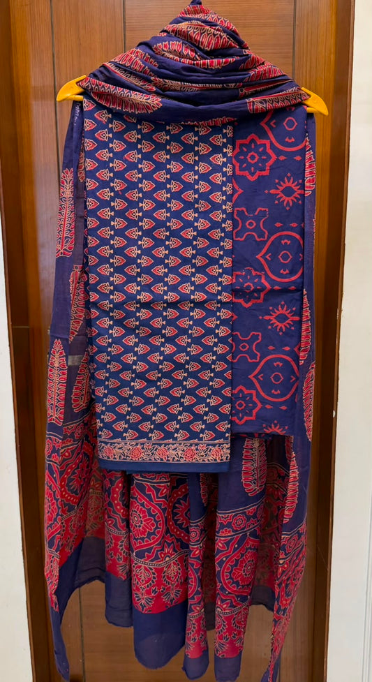 Elegant Ajrakh Handblock Print Cotton Suit