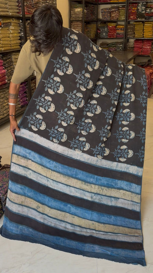 Pure Modal Silk Saree Pomegranate Dye Artisan Ajrakh Vine