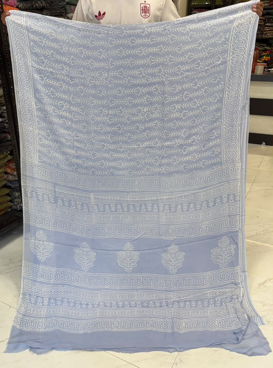 Pure Georgette Saree Discharge Print Heritage Floral