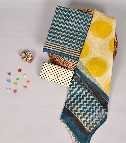 Authentic Bagru Printed Kota Doria Suit