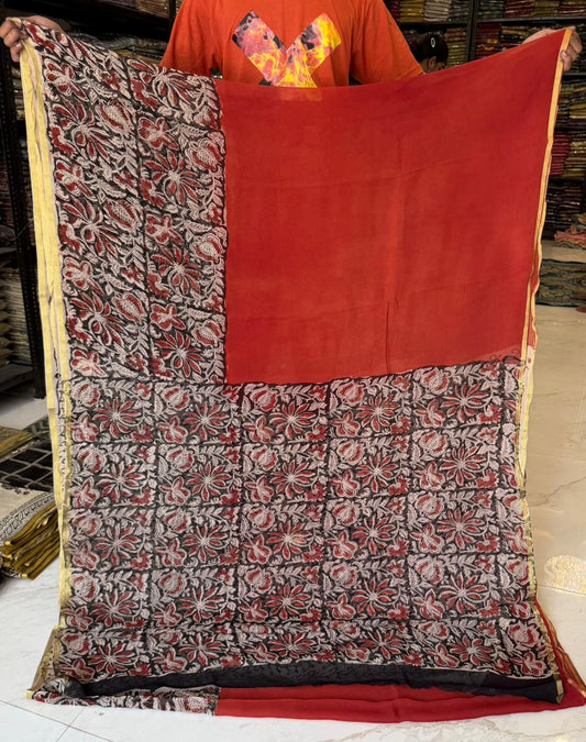 Authentic Bagru Handblock Printed Pure Chiffon Drape Saree