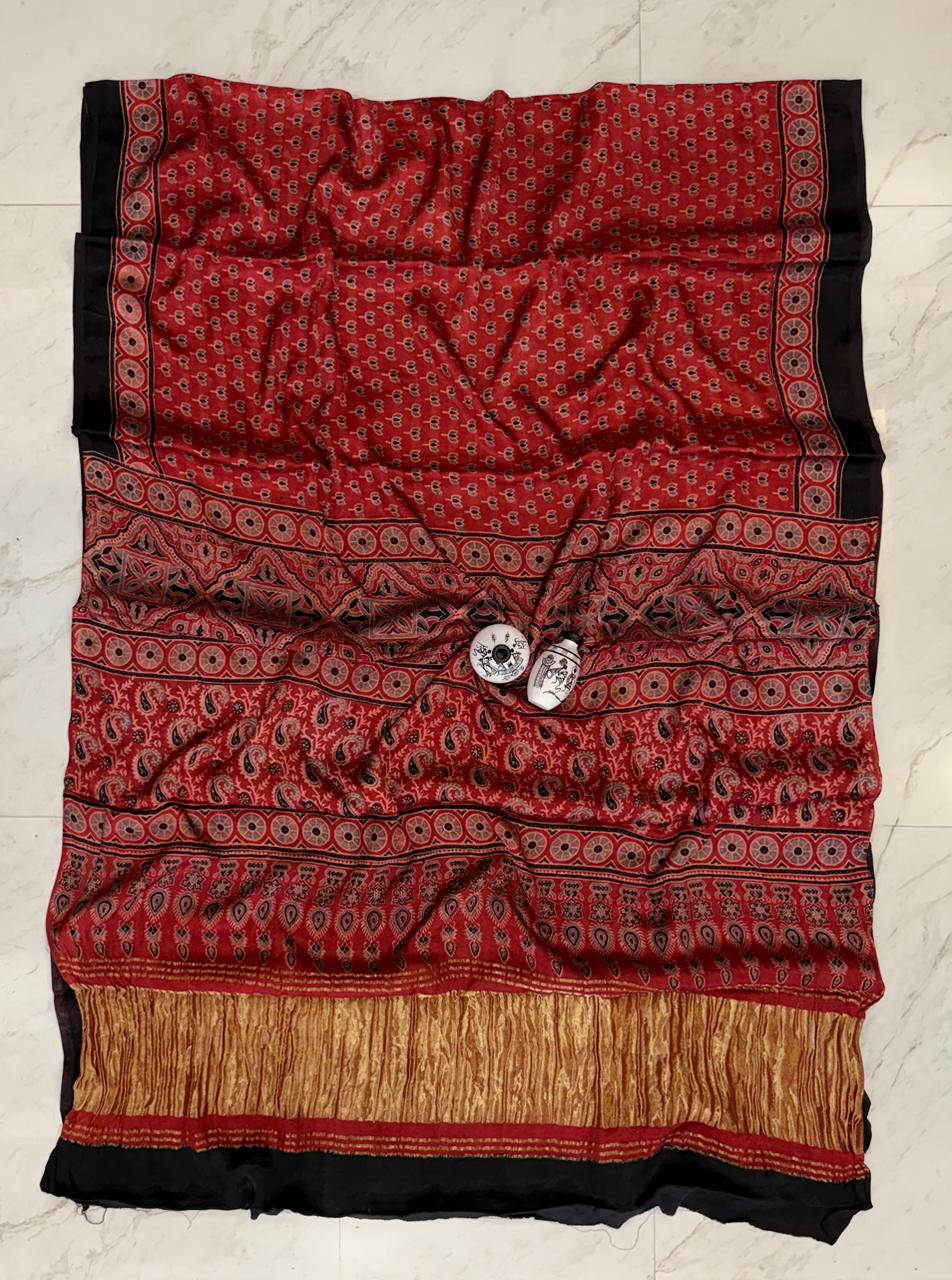 Noble Kutch Bhuj Ajrakh Print Gajji Silk Heritage Drape