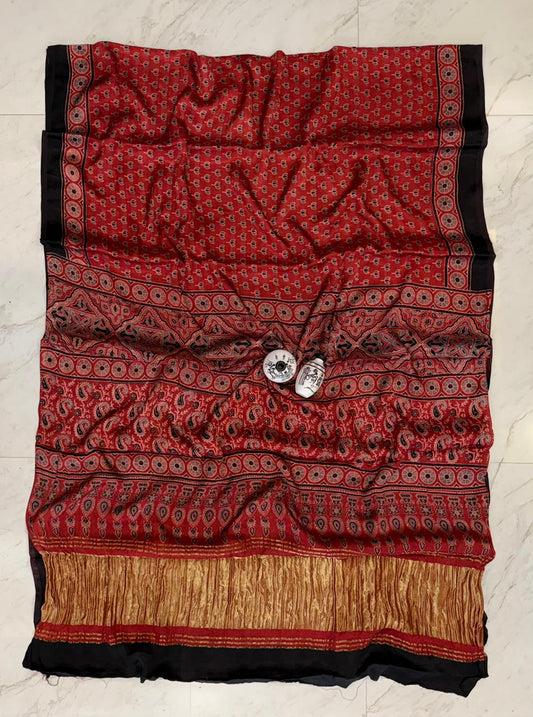 Noble Kutch Bhuj Ajrakh Print Gajji Silk Heritage Drape