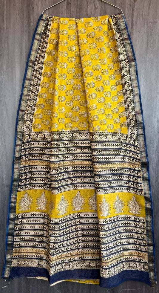Traditional Bagru Art Maheshwari Silk Saree