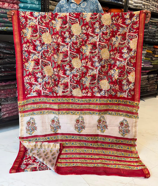 Pure Maheshwari Silk Saree Sanganeri Classic Border