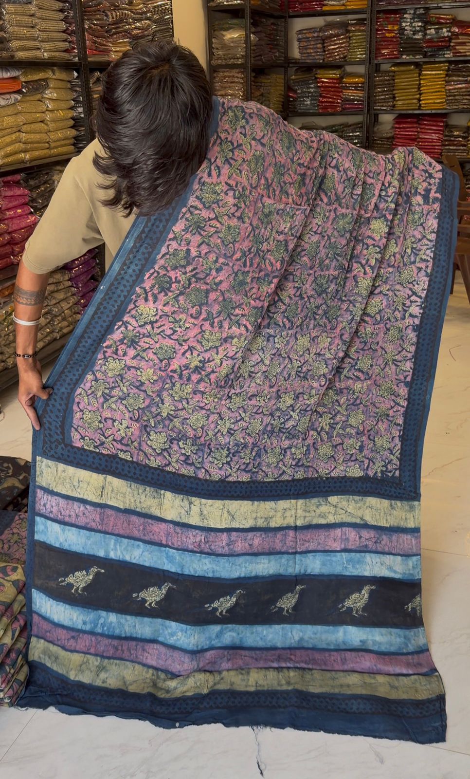 Pure Modal Silk Saree Pomegranate Dye Royal Ajrakh Floral