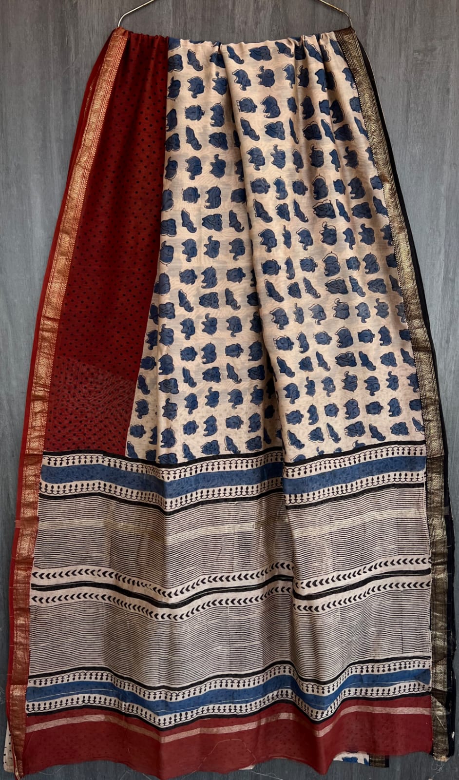 Artisan Bagru Handblock Print Maheshwari Silk Drape