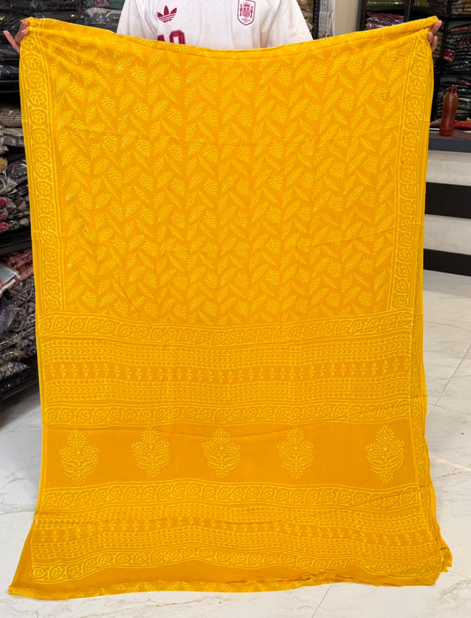 Pure Georgette Saree Discharge Artisan Floral Vine