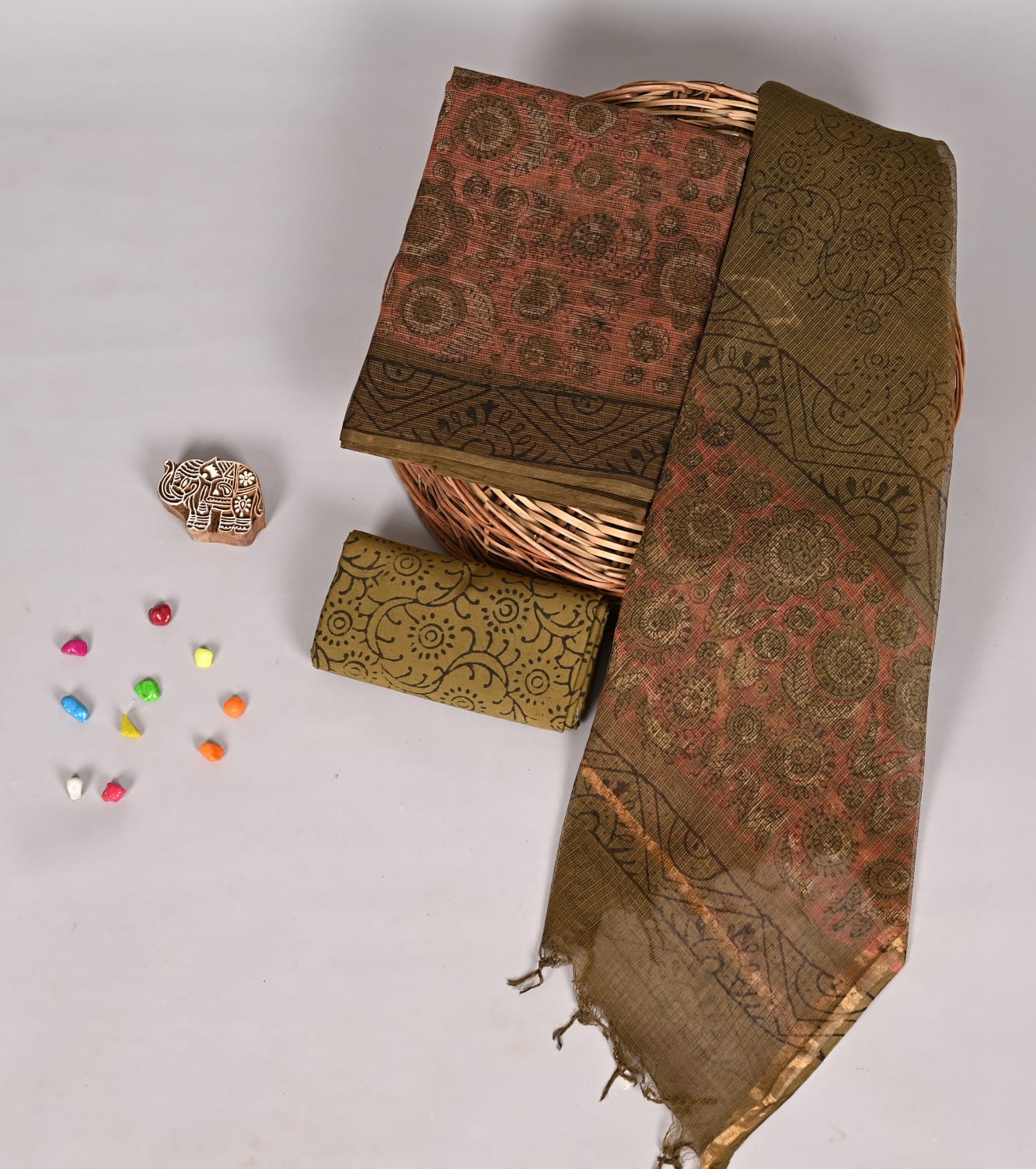 Traditional Pomegranate Dye Kota Doria Suit