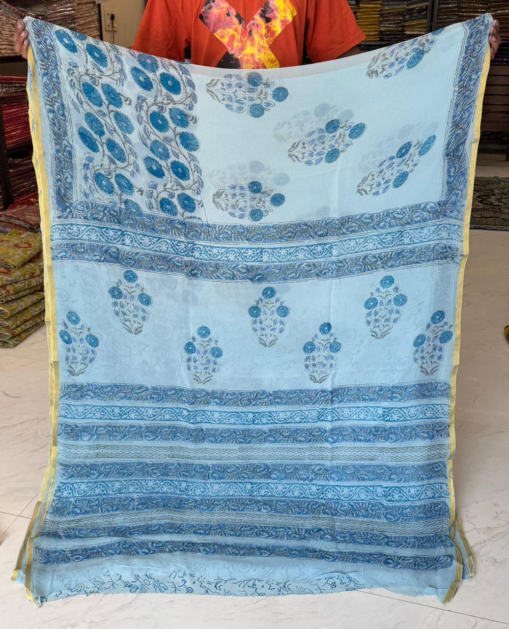 Refined Pigment Print Double Diamond Chiffon Heritage Saree