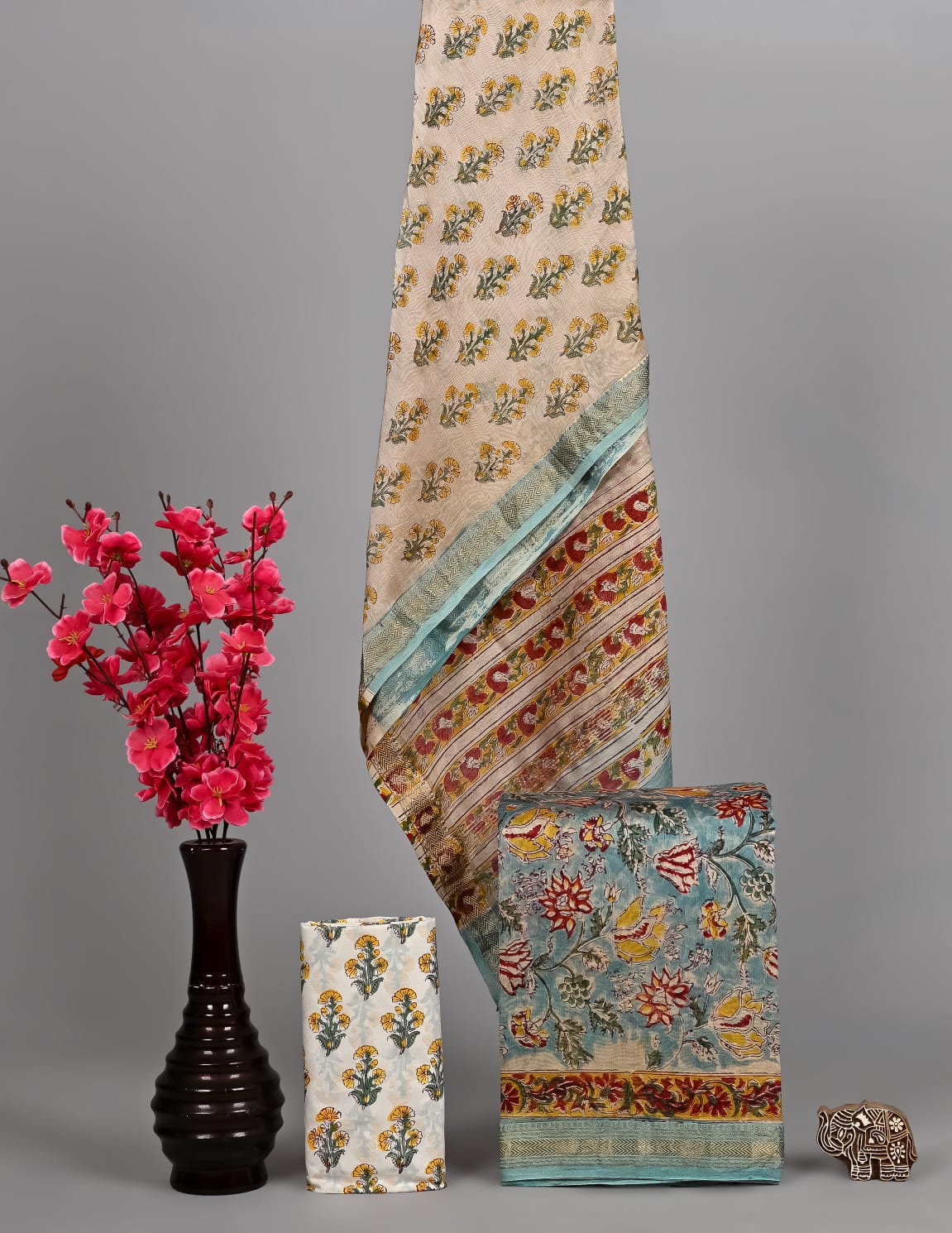 Pure Maheshwari Silk Suit Ethnic Sanganeri Jaal Pattern