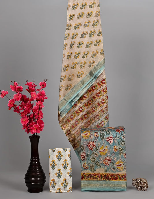 Pure Maheshwari Silk Suit Ethnic Sanganeri Jaal Pattern