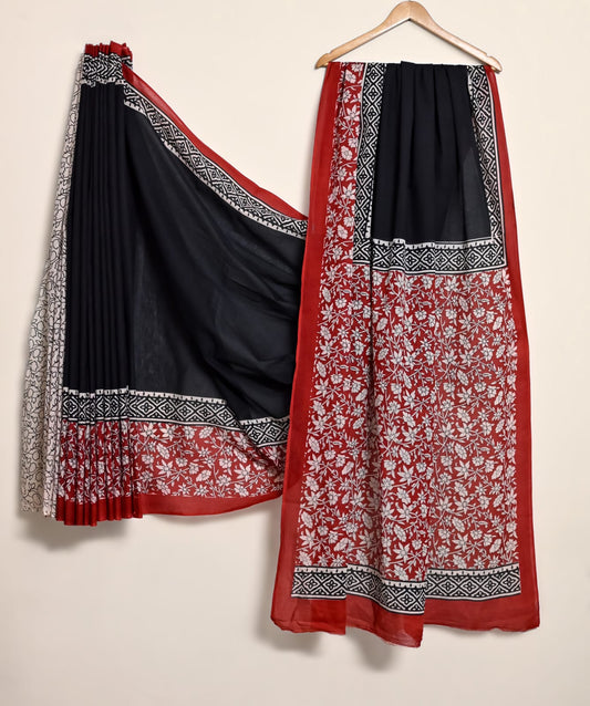 Pure Cotton Handblock Print Saree Classic Bloom