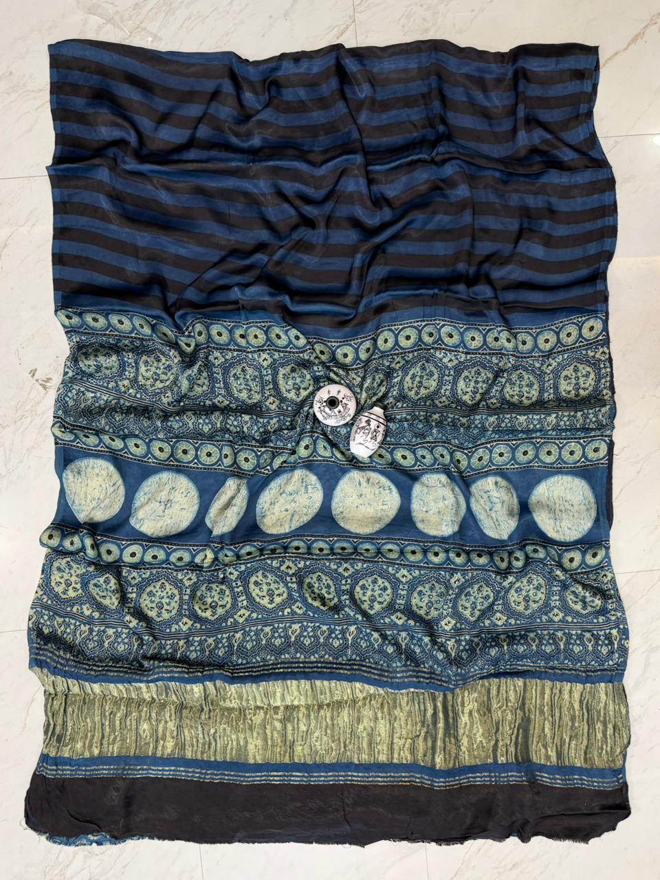 Heritage Kutch Bhuj Ajrakh Print Pure Gajji Silk Saree