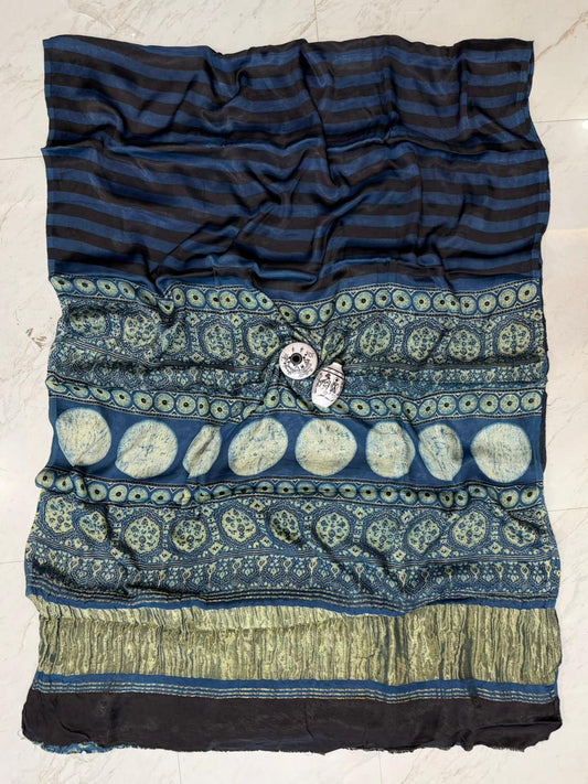 Heritage Kutch Bhuj Ajrakh Print Pure Gajji Silk Saree