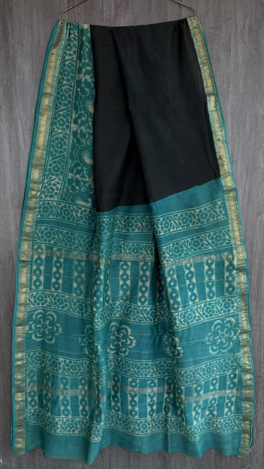 Artisan Dabu Handblock Print Pure Silk Maheshwari Saree