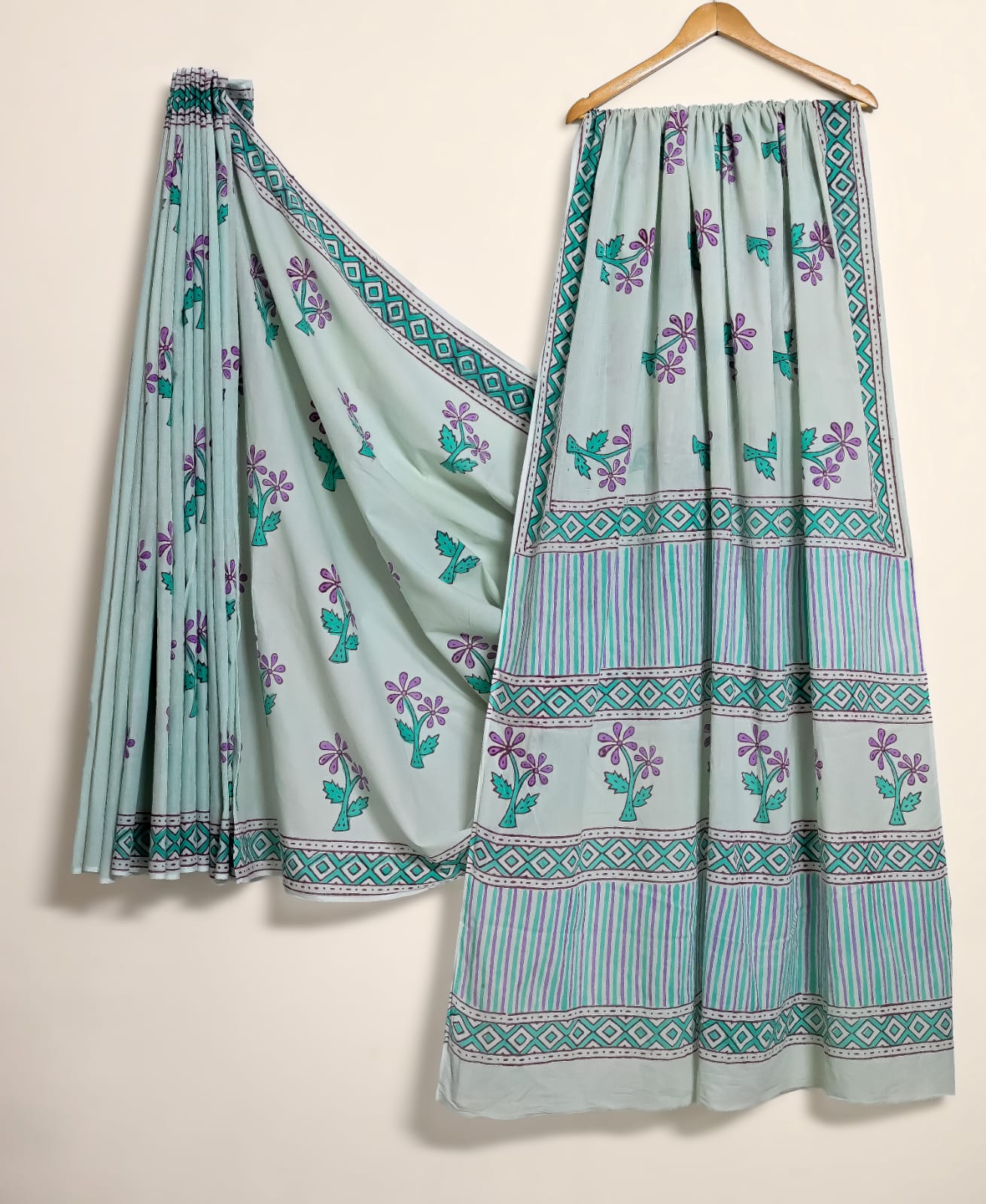 Pure Cotton Handblock Print Saree Traditional Buti