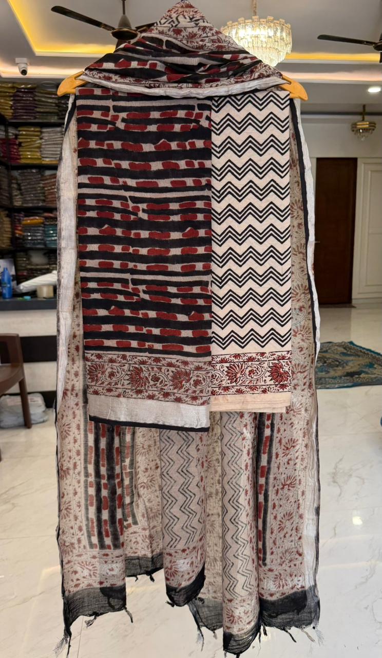 Royal Bagru Printed Linen Cotton Ensemble
