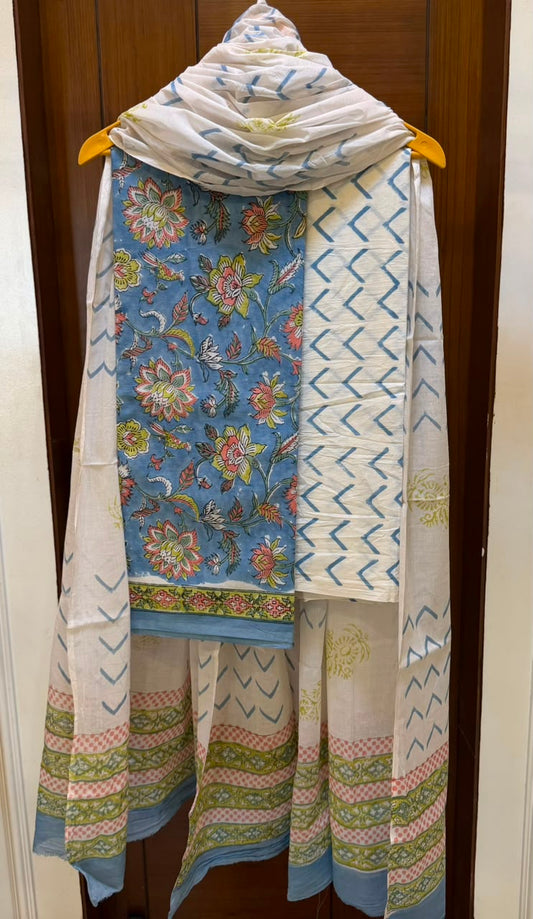 Royal Sanganeri Handblock Print Cotton Dupatta Ensemble