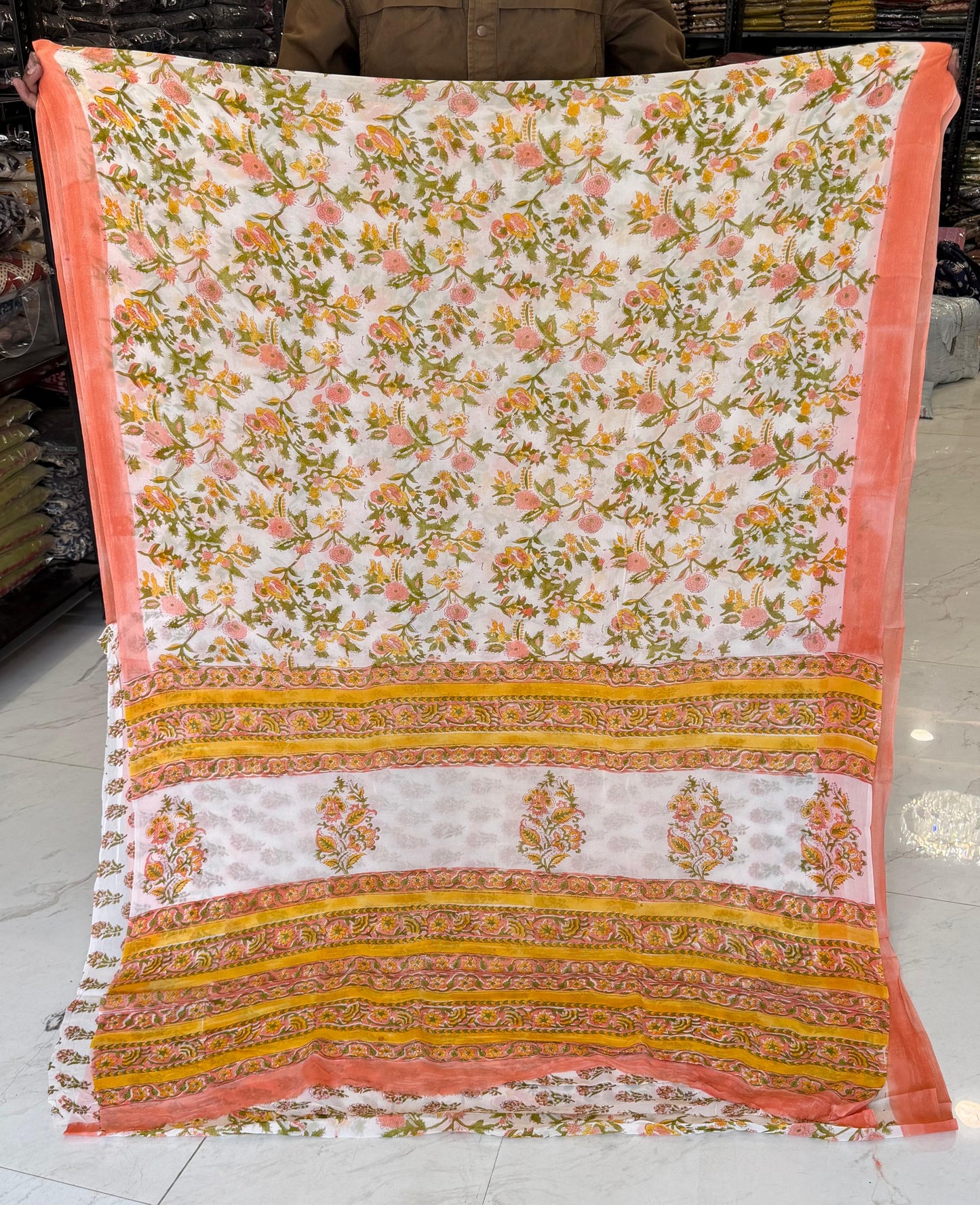 Authentic Sanganeri Handblock Georgette Heritage Saree