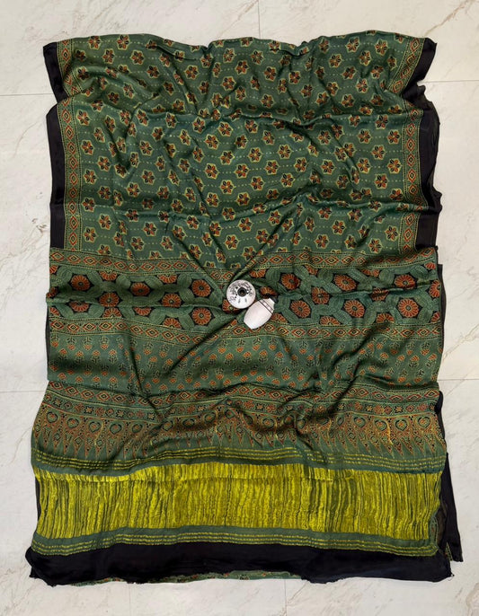 Exclusive Kutch Bhuj Ajrakh Print Gajji Silk Heritage Saree