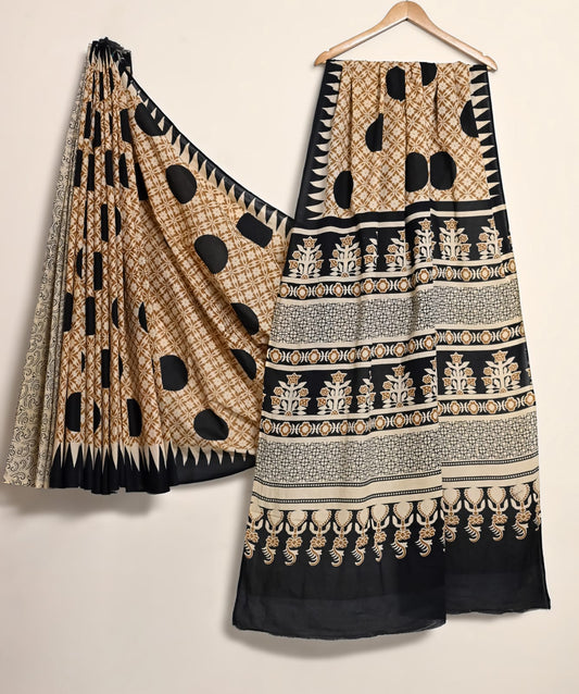Pure Cotton Handblock Print Saree Buta Elegance