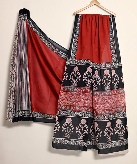 Pure Cotton Handblock Print Saree Heritage Garden
