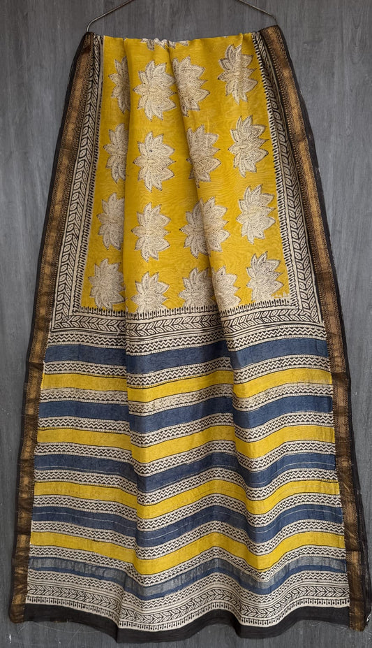 Royal Bagru Printed Maheshwari Silk Saree