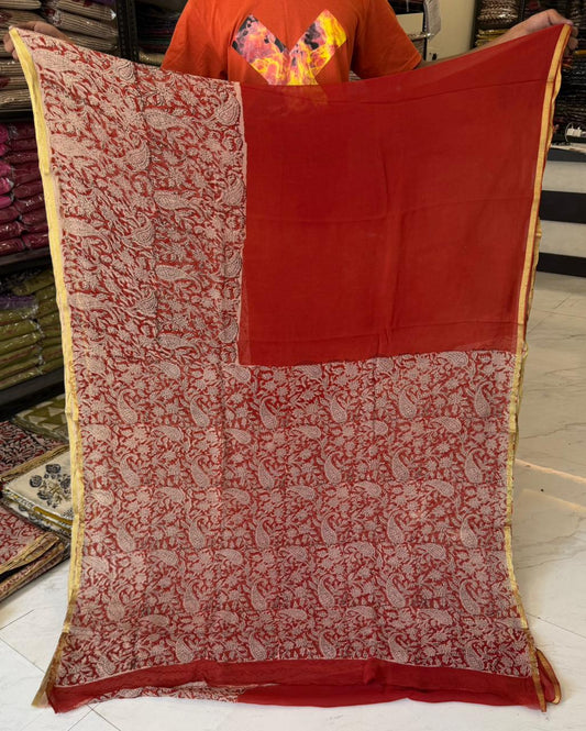 Artisan Bagru Printed Pure Double Diamond Chiffon Drape
