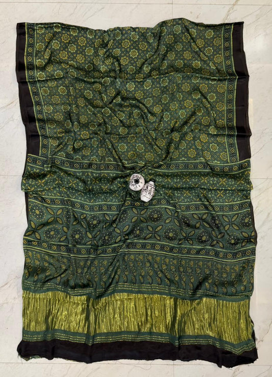 Classic Kutch Bhuj Ajrakh Print Gajji Silk Tradition Saree