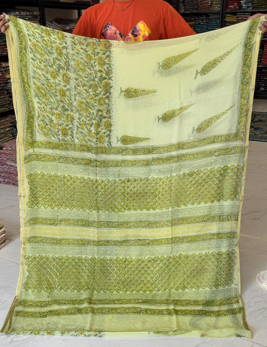 Sanganeri Block Print Pure Double Diamond Chiffon Saree