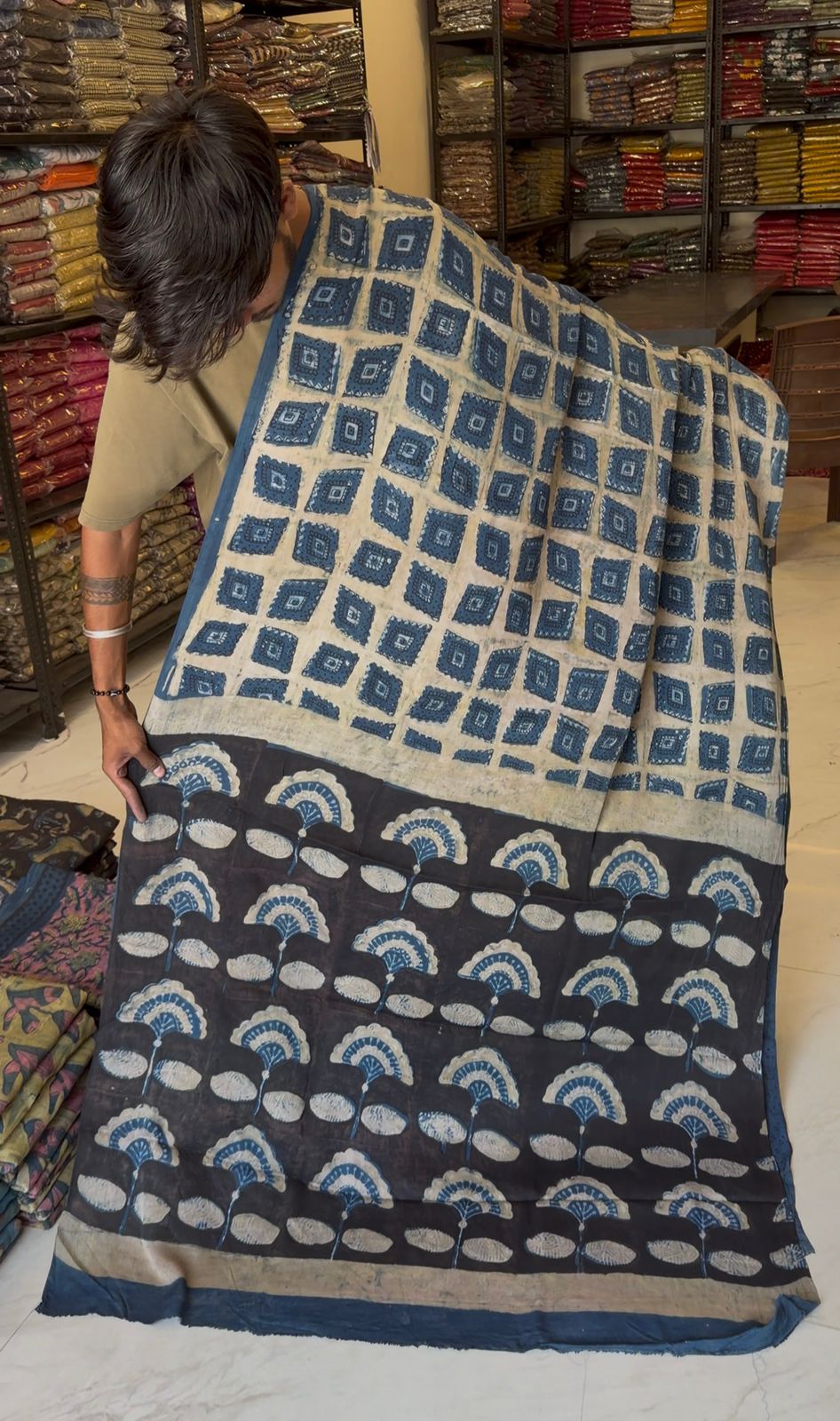 Pure Modal Silk Saree Pomegranate Dye Timeless Ajrakh Pattern