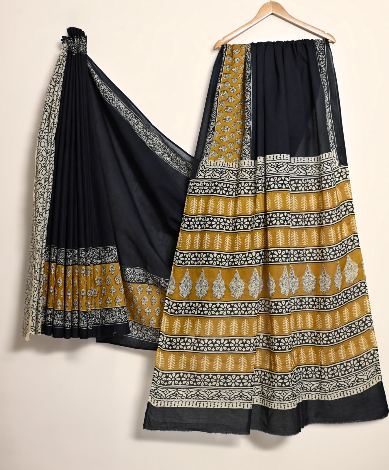 Pure Cotton Handblock Print Saree Botanical Art