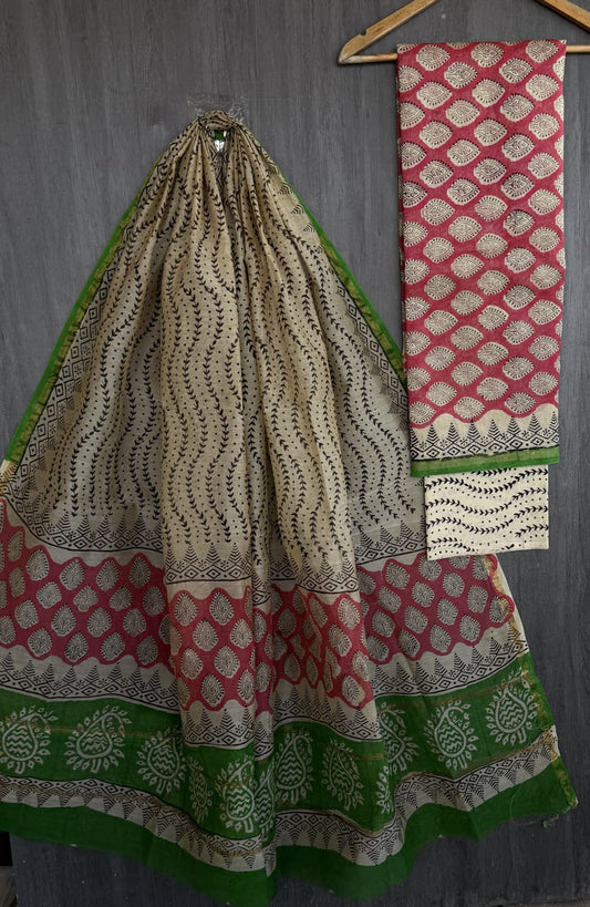 Pure Chanderi Silk Suit Ethnic Bagru Jaal Pattern