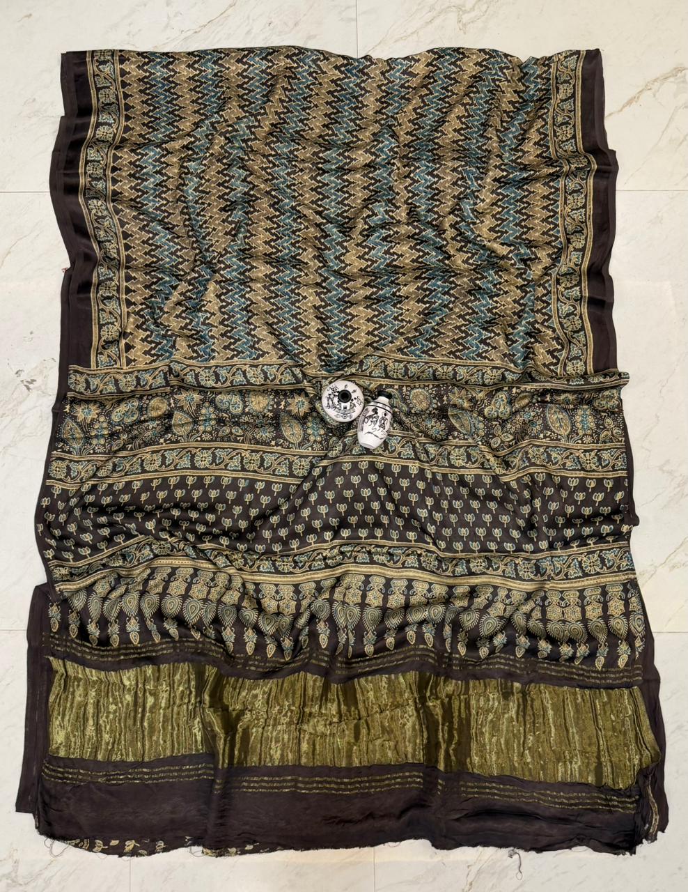 Elegant Kutch Bhuj Ajrakh Printed Pure Gajji Saree