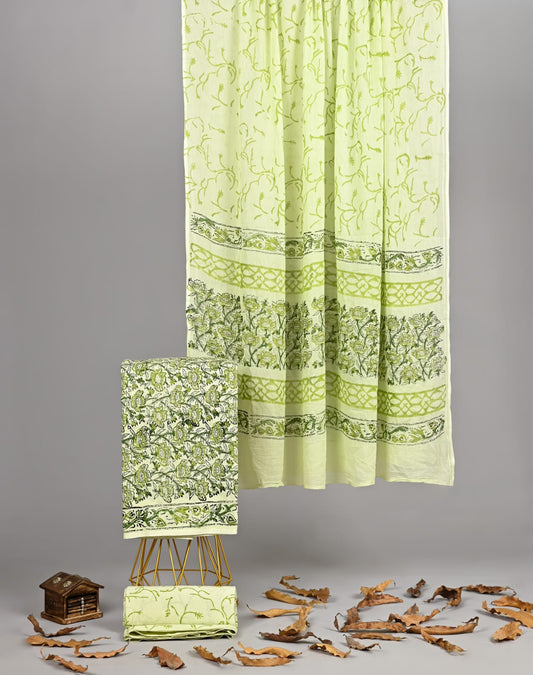 Yellow Floral Handblock Print Pure Cotton Suit