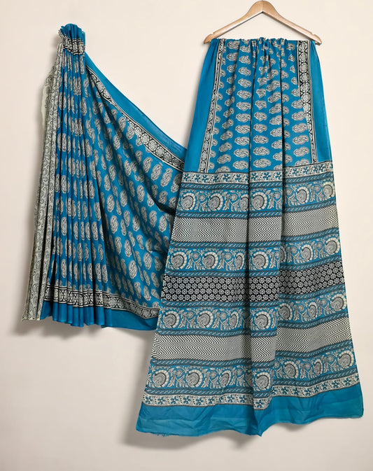 Pure Cotton Handblock Print Saree Traditional Blossom