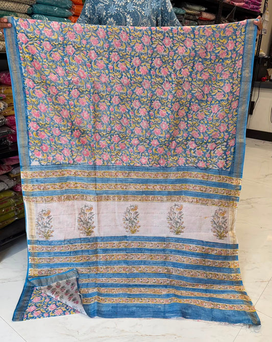 Pure Maheshwari Silk Saree Sanganeri Handcrafted Bloom