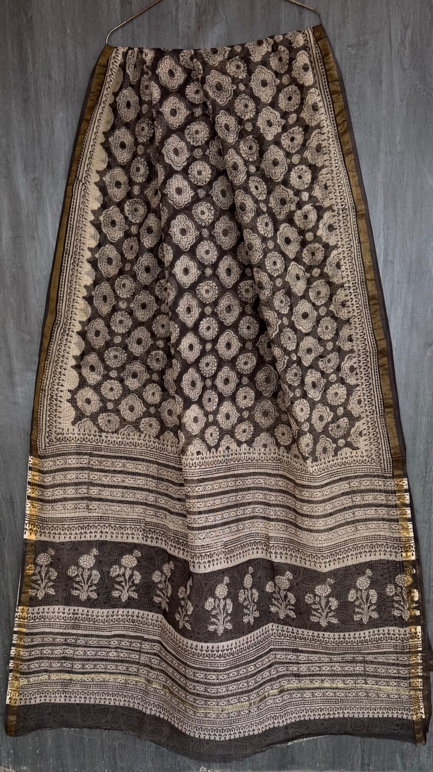 Pure Kota Doria Saree Bagru Handblock Print Traditional Drape