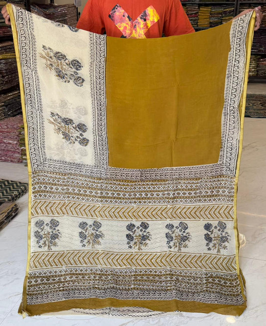 Timeless Bagru Handblock Double Diamond Chiffon Saree