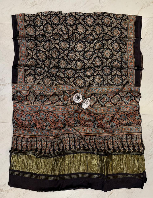 Imperial Kutch Bhuj Ajrakh Printed Pure Gajji Silk Saree