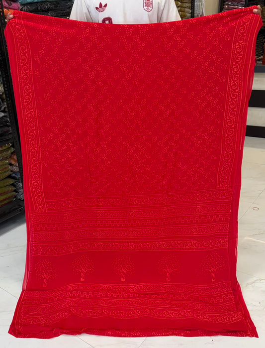 Pure Georgette Saree Heritage Discharge Border Design